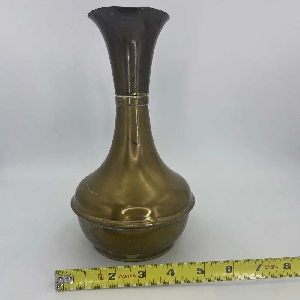 Vintage MCM  Brass Water Pitcher Vase Decanter With Curved Handle 9.5